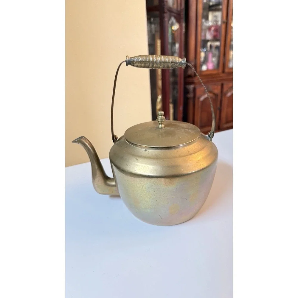 Vintage Brass Tea Kettle Teapot Bail Handle Lid Decorative‎ Rustic MCM